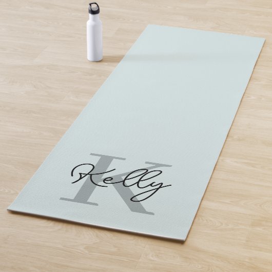 Modern Aqua Blue Monogram Script Yogamat (In situ)