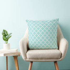 Modern Aqua Blue Moroccan Quatrefoil Pattern Kussen