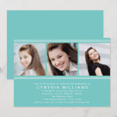 Modern Aqua Blue Photo Collage Graduation Party Kaart (Voorkant / Achterkant)