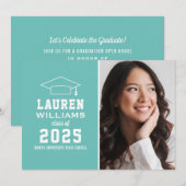 Modern Aqua Blue Photo Graduation Party Kaart (Voorkant / Achterkant)
