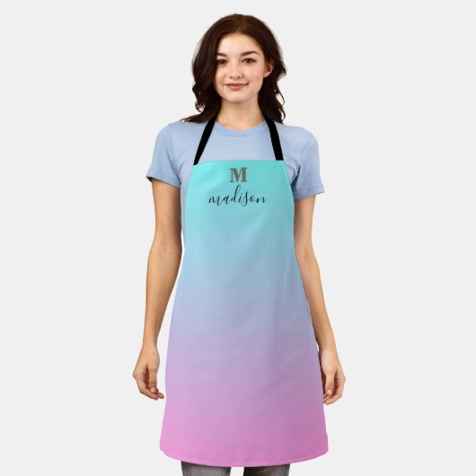 Modern Aqua Blue Pink Gradient Ombre Monogram Schort (Gedragen)