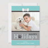 Modern Aqua Blue Puppy Dog Theme Prettige feestdag Feestdagenkaart (Voorkant)