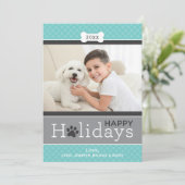 Modern Aqua Blue Puppy Dog Theme Prettige feestdag Feestdagenkaart (Staand voorkant)