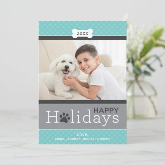 Modern Aqua Blue Puppy Dog Theme Prettige feestdag Feestdagenkaart (Staand voorkant)