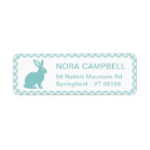 Modern Aqua Blue Rabbit Gingham Retouradres Etiket (Voorkant)