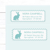 Modern Aqua Blue Rabbit Gingham Retouradres Etiket