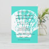 Modern Aqua Blue Seashell Wedding Invitations Kaart (Staand voorkant)