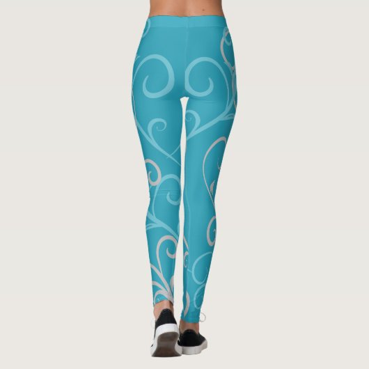 Modern Aqua Blue Swirl Pattern Leggings (Achterkant)