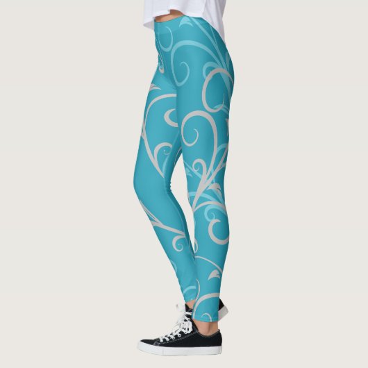 Modern Aqua Blue Swirl Pattern Leggings (Links)