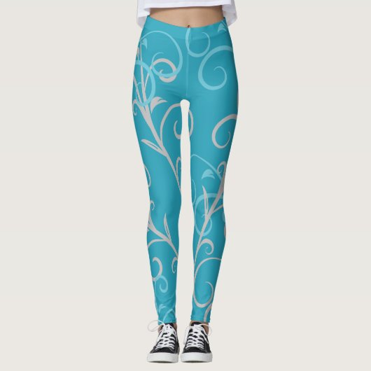 Modern Aqua Blue Swirl Pattern  Leggings (Voorkant)
