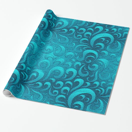 Modern Aqua Blue Trendy Cadeaupapier (Uitgerold)
