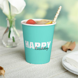 Modern Aqua Blue Typografie Happy Birthday Papieren Bekers
