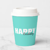Modern Aqua Blue Typografie Happy Birthday Papieren Bekers (Achterkant)