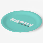 Modern Aqua Blue Typografie Happy Birthday Papieren Bordje (Gekanteld)