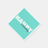 Modern Aqua Blue Typografie Happy Birthday Party Servet (Hoek)