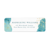 Modern Aqua Blue Waterverf Gold Return-adres Etiket (Voorkant)
