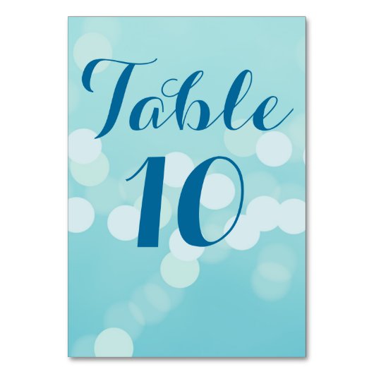 Modern Aqua Blue Wedding Table Number Card Kaart (Voorkant)