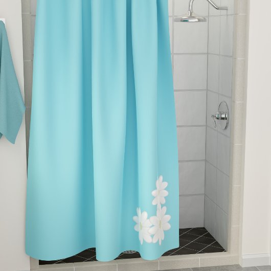 Modern Aqua Blue White Daisy Motif Shower Curtain Douchegordijn