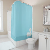 Modern Aqua Blue White Daisy Motif Shower Curtain Douchegordijn (In situ)