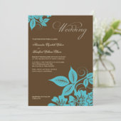 Modern Aqua/Brown Floral Wedding Invitation Kaart (Staand voorkant)