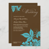 Modern Aqua/Brown Floral Wedding Invitation Kaart (Voorkant / Achterkant)