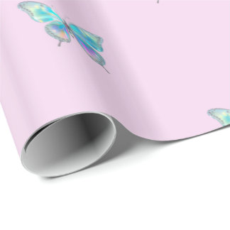 Modern Aqua Butterfly Wrapping Paper Roze Cadeaupapier