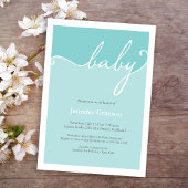 Modern Aqua Calligraphy Script Baby shower Kaart