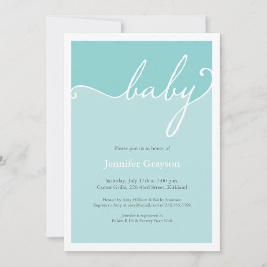 Modern Aqua Calligraphy Script Baby shower Kaart (Voorkant)