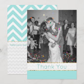 Modern Aqua Chevron Weddenschap Foto bedankt (Voorkant / Achterkant)