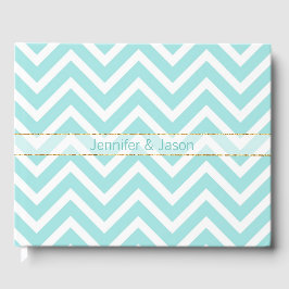 Modern Aqua Chevron Wedding Guest Book Gastenboek