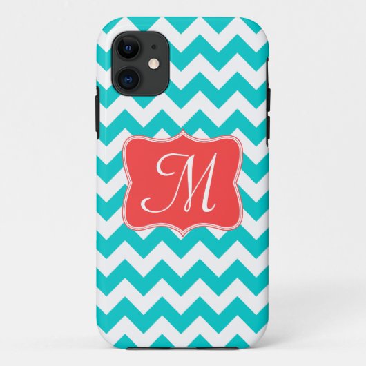 Modern Aqua Coral Chevron Monogram IPHONE 5 Hoesje (Achterkant)