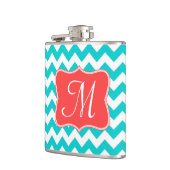 Modern Aqua Coral Chevron Monogram Whiskey Flask Heupfles (Links)
