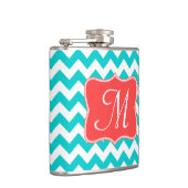 Modern Aqua Coral Chevron Monogram Whiskey Flask Heupfles (Rechts)