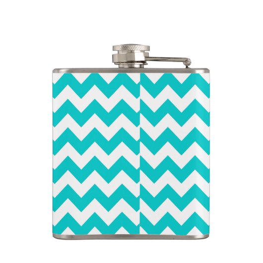 Modern Aqua Coral Chevron Monogram Whiskey Flask Heupfles (Achterkant)