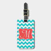 Modern Aqua Coral Chevron Zig Monogram Bagagelabel (Voorkant verticaal)