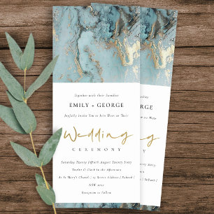 MODERN AQUA DUSKY BLUE FOLIE GOLD AGATE WEDDING KAART