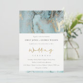 MODERN AQUA DUSKY BLUE GOLD AGATE WEDDING INVITE BEDANKKAART (Staand voorkant)