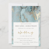 MODERN AQUA DUSKY BLUE GOLD AGATE WEDDING INVITE BEDANKKAART (Voorkant)