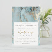 MODERN AQUA DUSKY BLUE GOLD AGATE WEDDING INVITE BEDANKKAART (Staand voorkant)