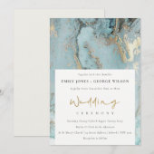 MODERN AQUA DUSKY BLUE GOLD AGATE WEDDING INVITE BEDANKKAART (Voorkant / Achterkant)