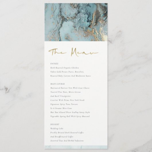 MODERN AQUA DUSKY BLUE GOLD AGATE WEDDING MENU (Voorkant)