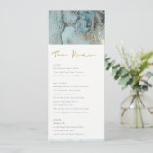 MODERN AQUA DUSKY BLUE GOLD AGATE WEDDING MENU (Staand voorkant)