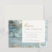 MODERN AQUA DUSKY BLUE GOLD AGATE WEDDING RSVP ENC INFORMATIEKAARTJE (Voorkant / Achterkant)