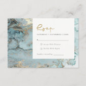 MODERN AQUA DUSKY BLUE GOLD AGATE WEDDING RSVP ENC INFORMATIEKAARTJE (Voorkant)