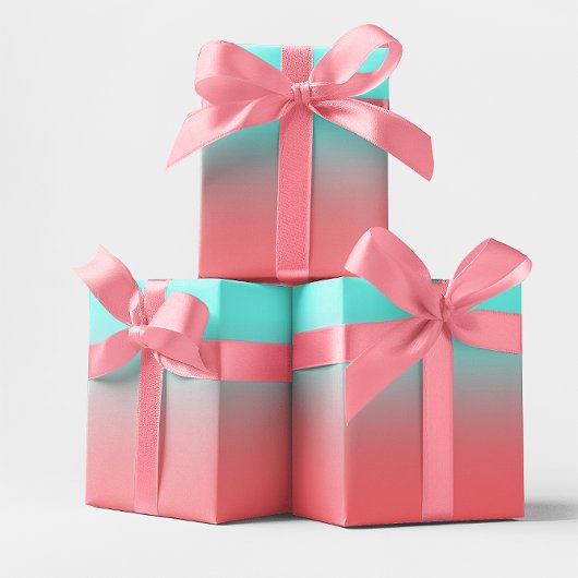 Modern Aqua en Coral Gradient Inpakpapier Vel