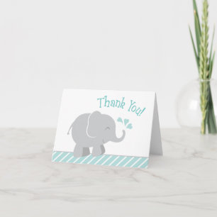 Modern Aqua en Grey Elephant Boy Baby shower Bedankkaart