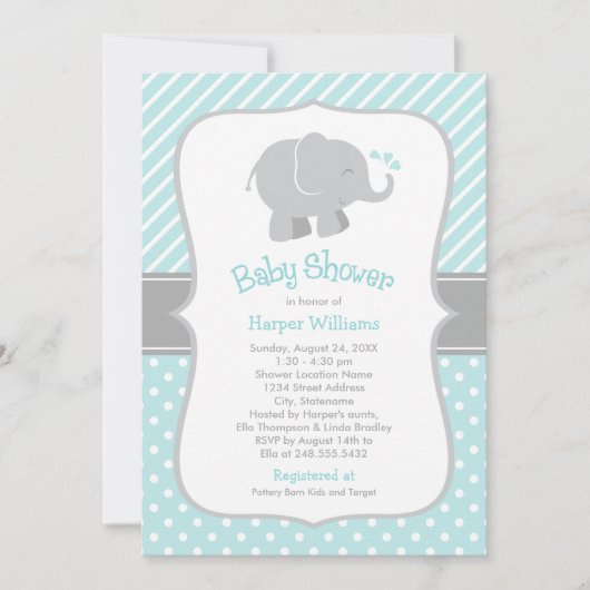 Modern Aqua en Grey Elephant Boy Baby shower Kaart (Voorkant)