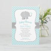 Modern Aqua en Grey Elephant Boy Baby shower Kaart (Staand voorkant)