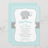 Modern Aqua en Grey Elephant Boy Baby shower Kaart (Voorkant / Achterkant)
