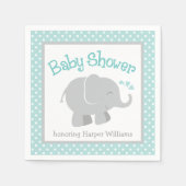 Modern Aqua en Grey Elephant Boy Baby shower Servet (Voorkant)